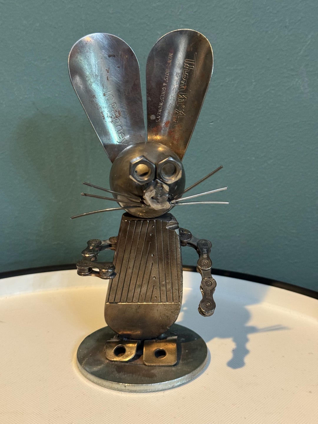 Brutalist Junk Metal Sculpture Bunny Rabbit or Mouse Repurposed Shoe ...