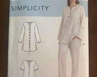 Simplicity 9113 S9113 Sewing Pattern for Women's Top, Tunic, and Pants, Straight Leg Pants, Button Front Top, Size 6-14 UNCUT