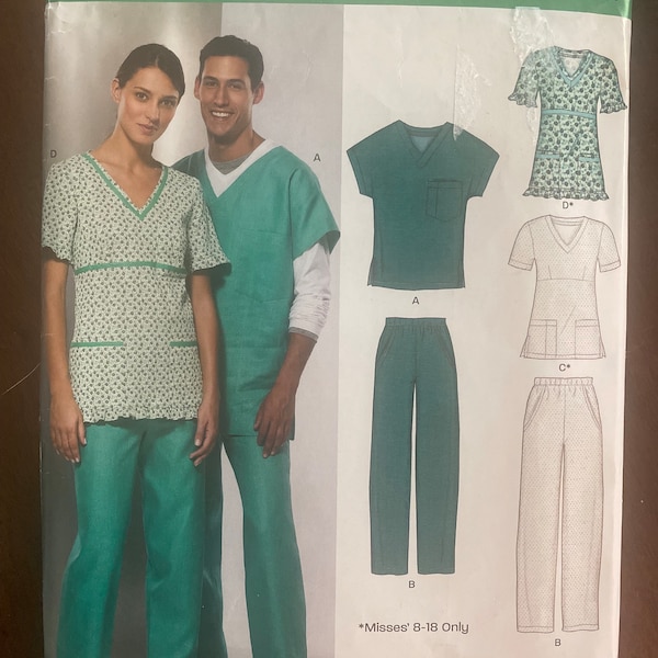 New Look 6857 sewing pattern. Men's/women Unisex medical or surgical scrubs tops, pants pattern, SZ XS-XL Uncut