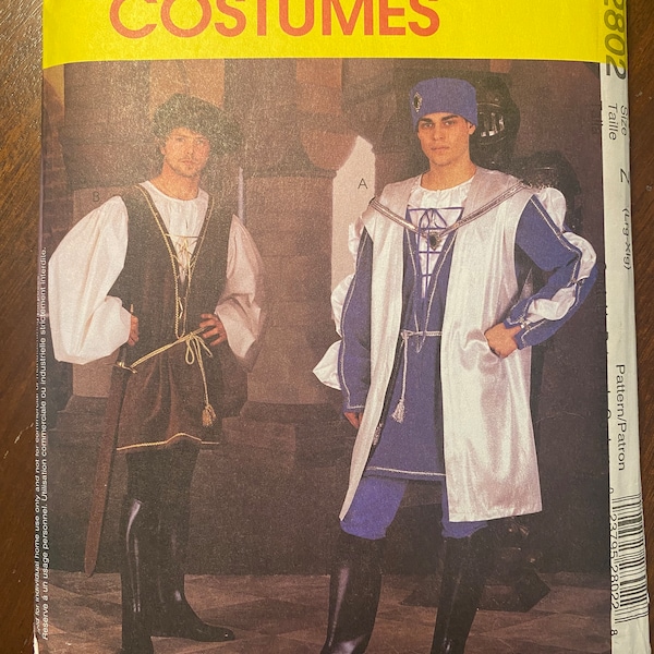 Vintage McCalls 2802 sewing pattern Men’s Renaissance Costume Incl. Surcoat, Tunic, Leggings, Size Large & XL, Uncut