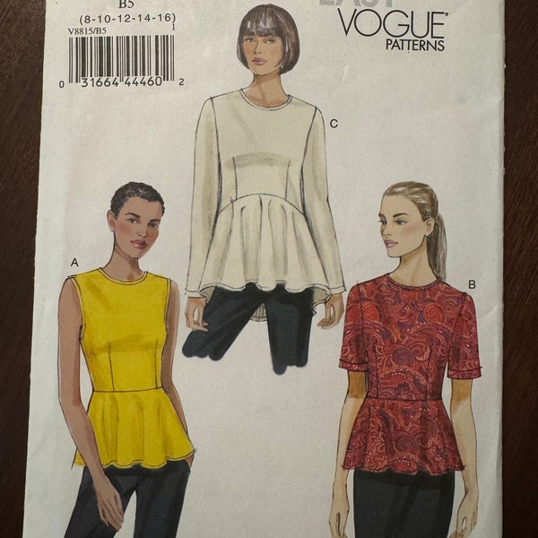 Vogue 8815 Very Easy Sewing Pattern Misses' Fitted Peplum Top, Size (8-10-12-14-16), UNCUT