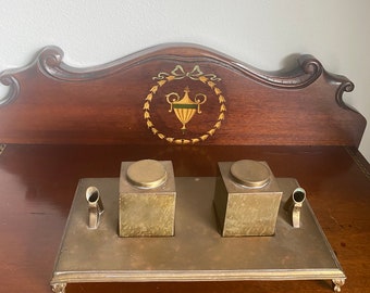 Vintage Brass Inkwell - Double ink and pen holders