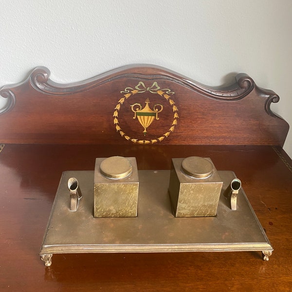 Vintage Brass Inkwell - Double ink and pen holders