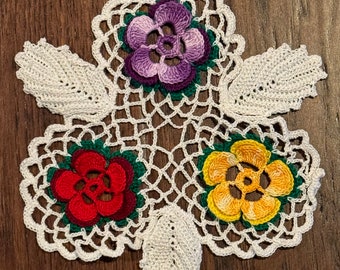 Vintage Flower Multicolor Doily Scarf 8.25”