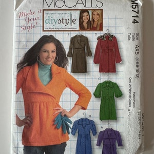 May include: A sewing pattern for a dress with a variety of styles. The pattern is for sizes 4-6-8-10-12 and is called "diystyle" by McCall's. The pattern includes a variety of different collar styles, sleeve lengths, and skirt lengths.