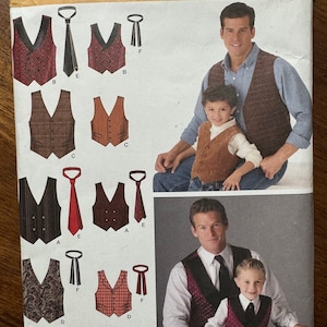 Simplicity 4762 Vest and Tie Sewing Pattern for Men and Boys, Size A (S-XL) Uncut & FF