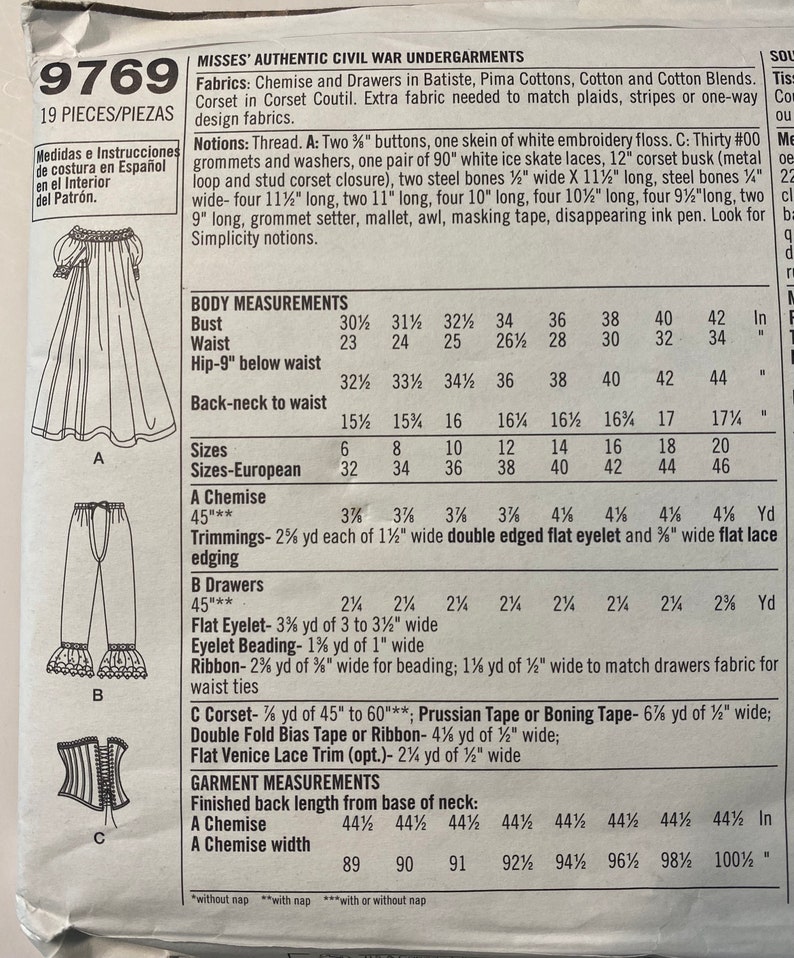 Pattern 9769 Simplicity 9769 Costume Civil War Undergarments Chemise Gown Women’s ...