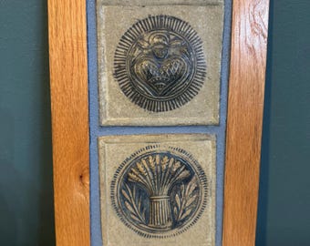 Vintage Paar Basrelief Studio Keramik Keramikfliesen schön in einer benutzerdefinierten gerahmten Eichenholztafel Wandkunst montiert