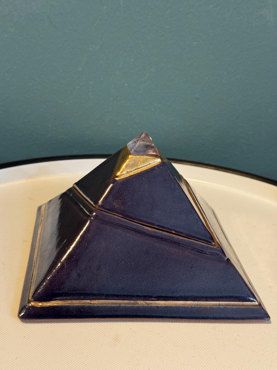 Ron Rael Pottery Vintage Ron Lederer Art Pottery Purple and Gold Pyramid Trinket Box ...