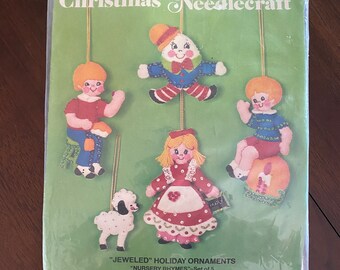 Bucilla Vintage Bucilla Christmas Needlecraft Kit- Jeweled Holiday Ornaments- Nursery Rhymes (Set of 5)