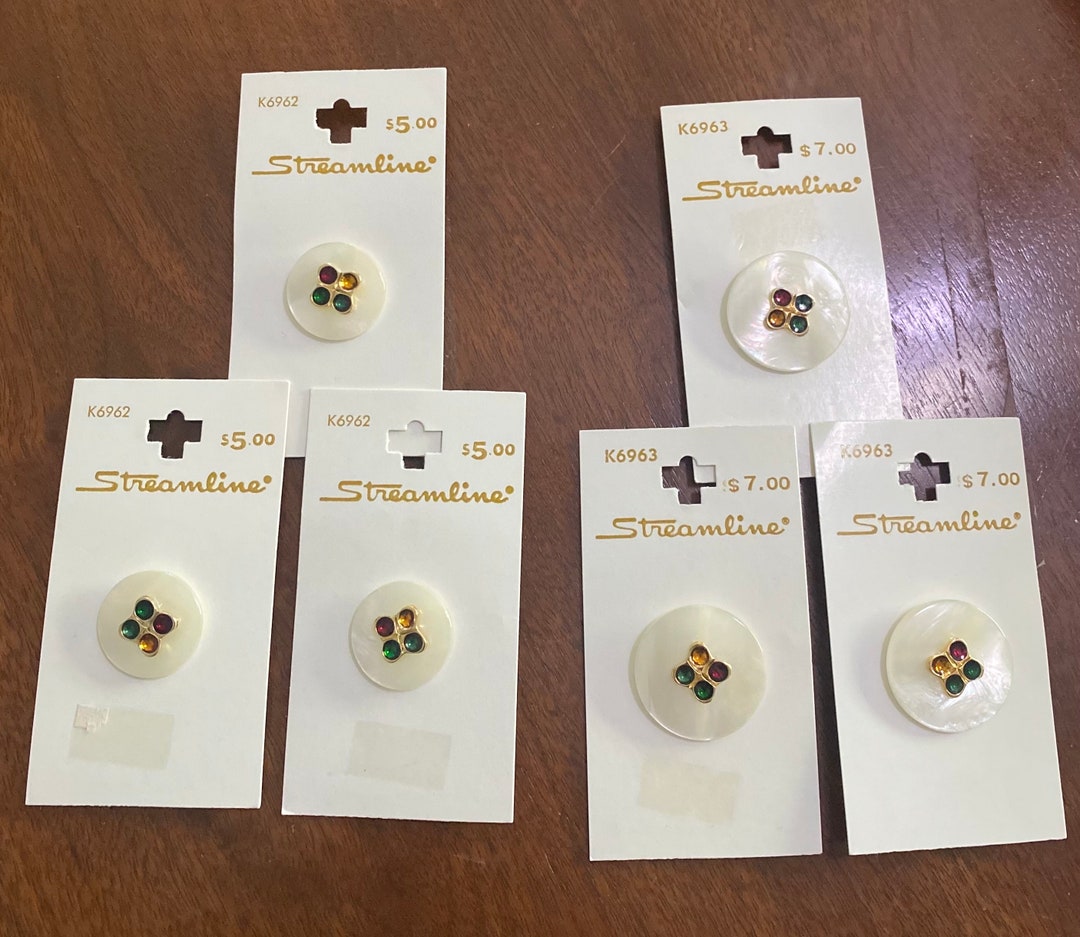 Lot of 3 Streamline Round Buttons - Ivory With Yellow, Red, Green and ...
