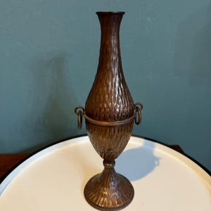 Vintage Italian Vase Hammered Pure Copper Ring Handles with Natural Patina Made In Italy