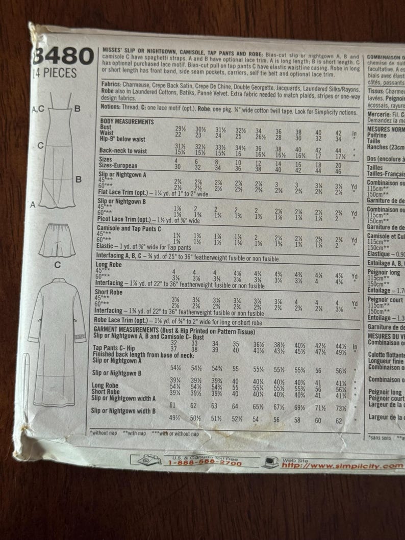 Simplicity 8480 Lingerie Sewing Pattern Slip, Nightgown, Camisole, Tap ...