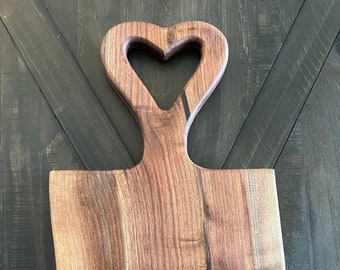 Walnut Cutting Board, Serving Platter, Charcuterie Board, Cheese Board, Heart Handle, Live Edge,Great Gift, Free Shipping