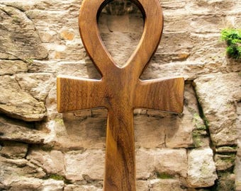 Handcrafted Walnut Ankh Wall Art - Unique Egyptian Symbol of Life Decor, Made in Idaho