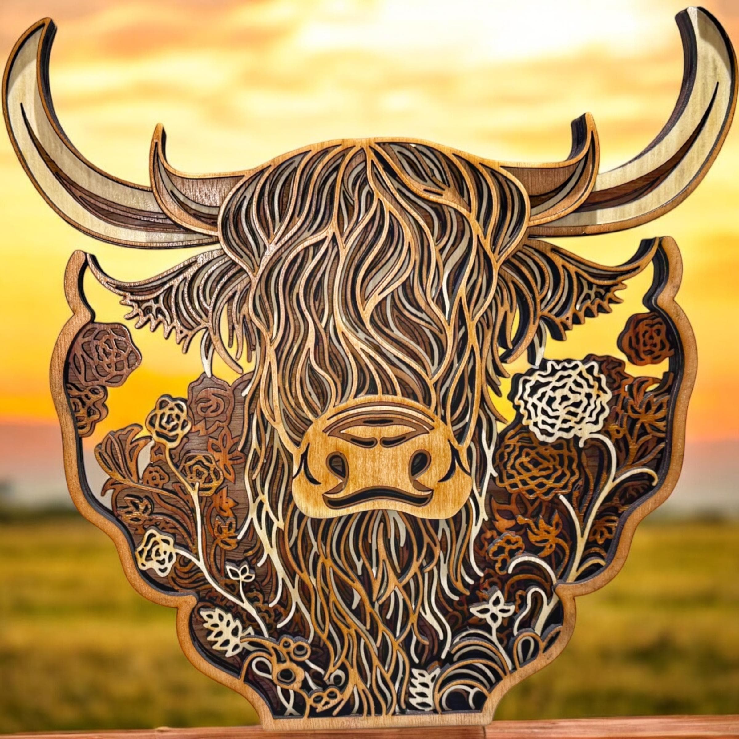 Six-layer Highland Cow Wood Wall Art – 11-inch Farmhouse Decor - Etsy