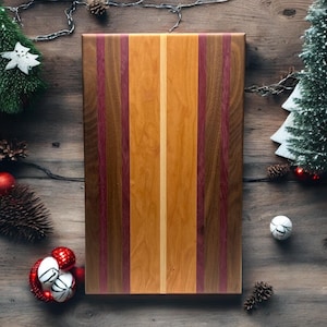 Handmade Large Cutting Board, Black Walnut, Cherry, Purple Heart, Stunning Functional Art.  Art Gallery Quality. Perfect Christmas gift!