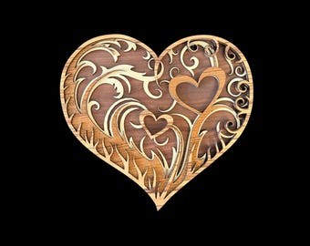 Holzherz Wandbehang: Schwarznuss, Ahorn, Teak, Bubinga