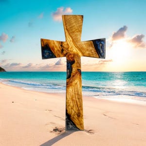 Epoxy Resin and Wood Cross: 200-Year-Old Olive Wood Wall Hanging