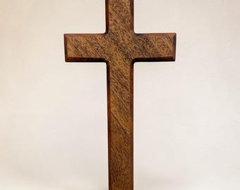 Handcrafted African Mahogany Cross Wall Art - Unique Crucifix Decor, Made in Idaho