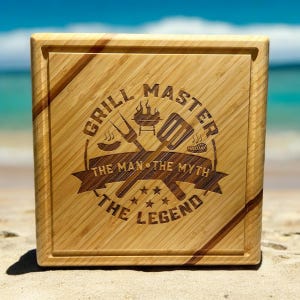 Grill Master Bamboo Cutting Board: Laser Engraved, Juice Groove