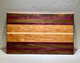 Handmade Large Cutting Board, Black Walnut, Cherry, Purple Heart, Stunning Functional Art, Free Shipping