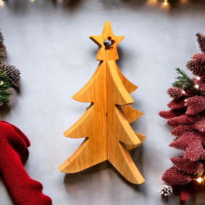 Artistic Walnut or Cherry Christmas Tree. Large Centerpiece. Farmhouse