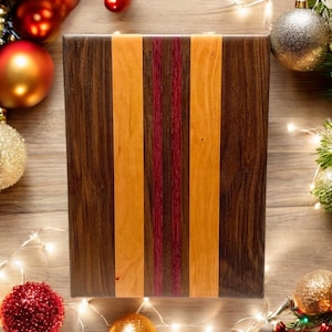 Handmade Black Walnut Cutting Board: Cherry & Purple Heart, Organic Board Butter