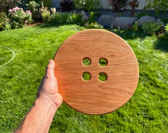 Cherry Wood Button Wall Hanging: Sewing Room Decor, Gift for Sewers