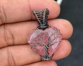 Rosenquarz Kupferdraht Anhänger Geschenk Für ihre reine Handarbeit Artisan Kupfer Halsketten Kupfer Chakra Anhänger Baum des Lebens Anhänger