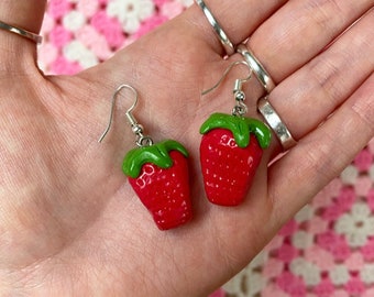 Handmade strawberry polymer clay earrings, strawberry earrings, strawberry jewellery