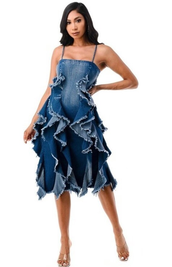 Womens Denim Fringe Dress | Etsy