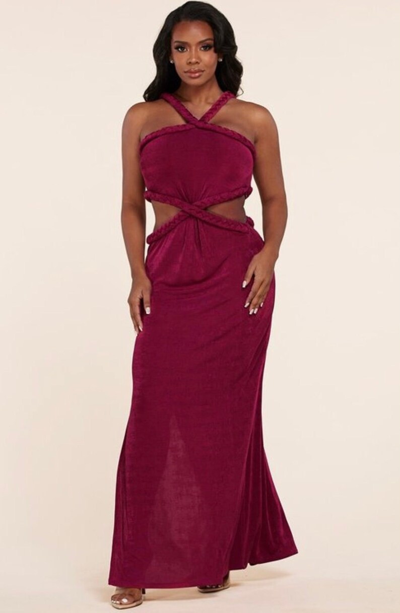 cutout bodycon maxi dress Women’s, Magenta Braided Turn heads in this red hot stunner Bodycon Cut Out Maxi Dress,