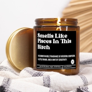 Funny Pisces Candle: Coconut Soy Wax Blend, 45 Hour Burn