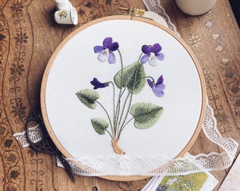 Viola Embroidery hoop art, embroidery flowers, embroidery art, Aesthetic Wall Art, housewarming gift,