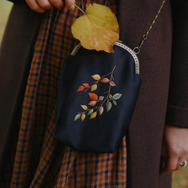 Hand Fall Embroidered Crossbody Bag, Moody Blooms, Vintage Style Purse