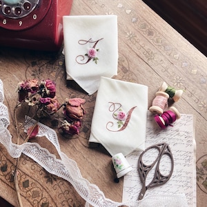 Monogram Embroidered Handkerchief, Romantic Style Embroidered Accessory, Personalized Wedding Handkerchief, Custom Embroidered Handkerchief