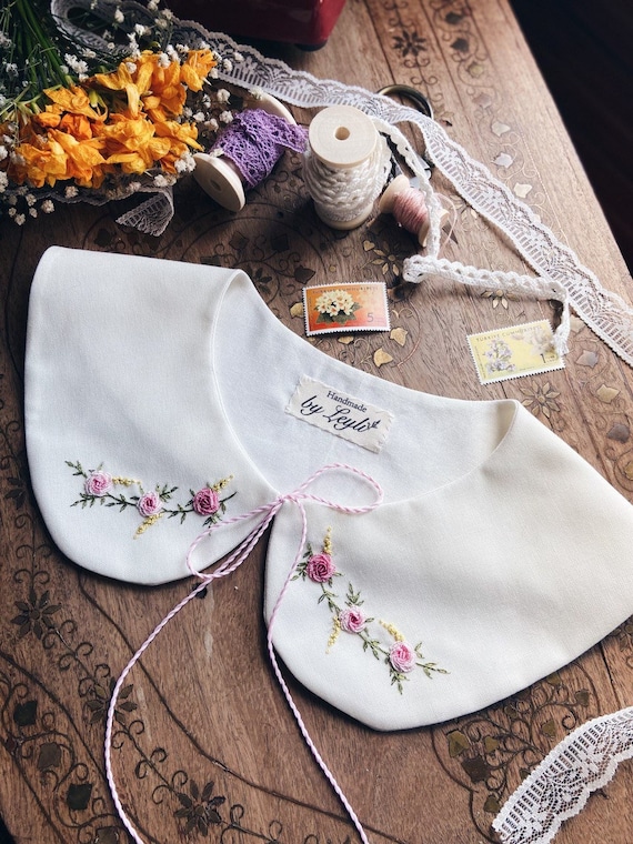 Embroidered Collar Elegant Embroidery Collar Peter Pan Collar Linen Collar Romantic Accessory Unique Gift Vintage Style Boho Chic Etsy Canada