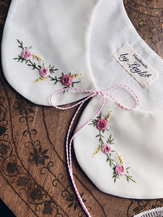 Romantic Embroidered Linen Collar, Elegant Embroidery Collar 
