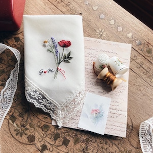 Taschentücher mit floraler Stickerei, Einstecktuch mit Wildblumenstickerei, personalisiertes Taschentuch, romantischer Stil, Geschenke für das Paar Hochzeit