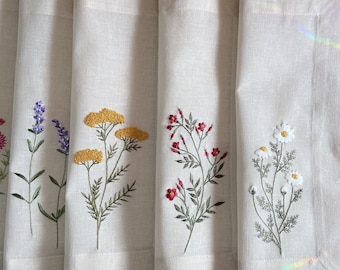 Hand Embroidered Linen Placemat, Wildflower Floral Table Decor, Farmhouse Dining Linens