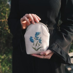 Handmade embroider bag, Gift for her friend, Blue flower embroidered bag, Personalized gift, Handmade gift for women, image 1