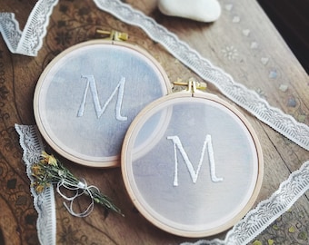 Tulle Hoop Embroidered with Bride and Groom's Initials, Personalized Wedding Decoration, Birthday Decoration, engagement decoration