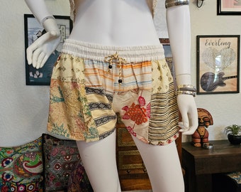 Patchwork Boho-short met trekkoord Kleine hippiestijl Zeer uniek