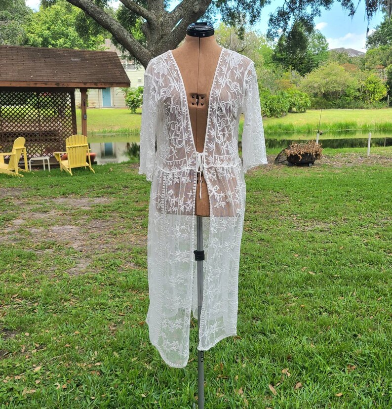 Long White Lace Maxi Beach Cover up Dress Coachella Bohemian Etsy