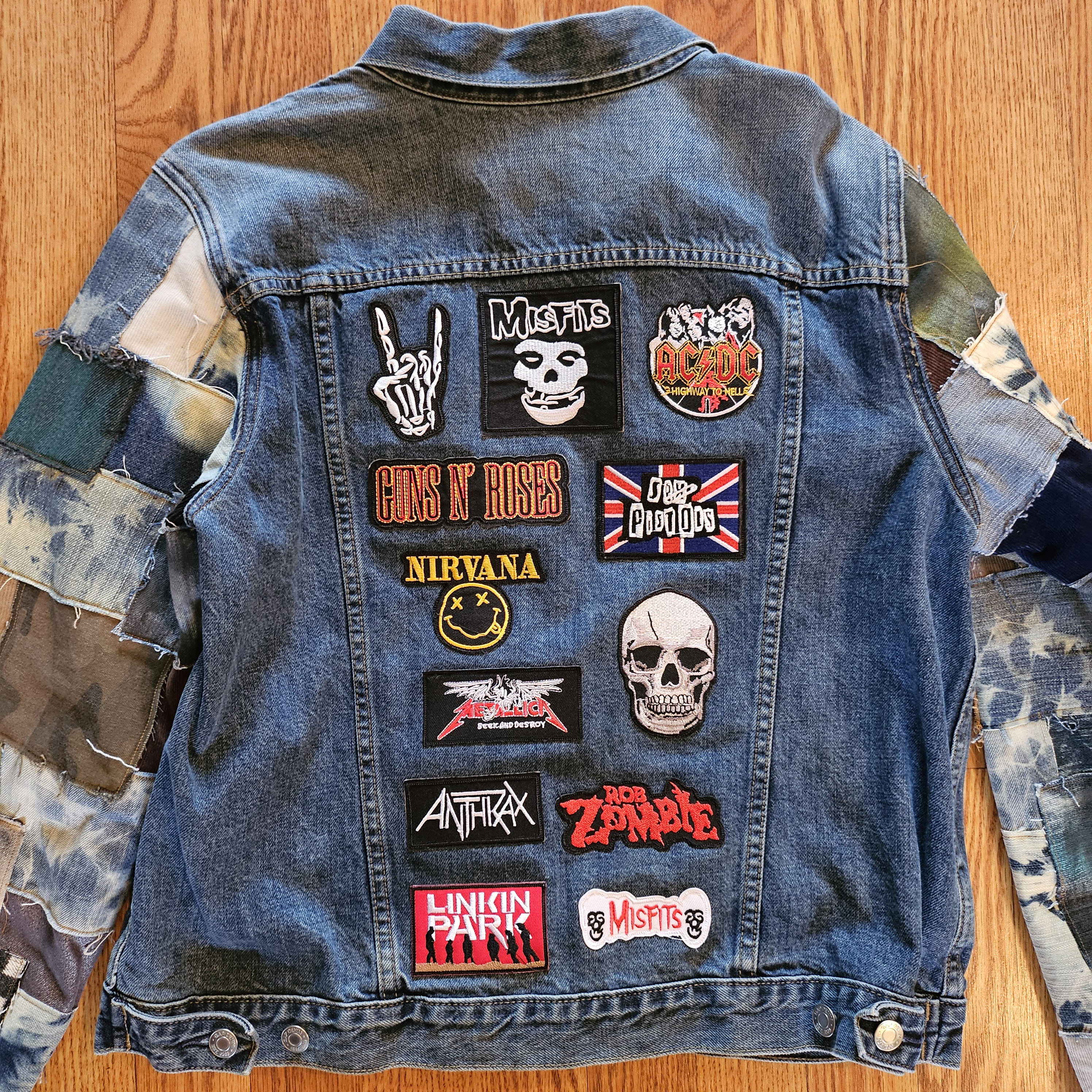 Denim Jean Jacket One of a Kind Denim Jean Jacket With Sewn in Rock Patches and Buttons and Denim Patched Sleeves Womans Size XL - Etsy Denim Jean Jacket One of a Kind Denim Jean Jacket With Sewn in Rock Patches and Buttons and Denim Patched Sleeves Womans Size XL - Etsy