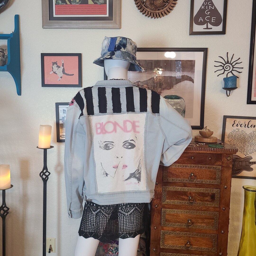 BLONDIE Inspired Denim Jean Jacket Checkered Embroidered Etsy