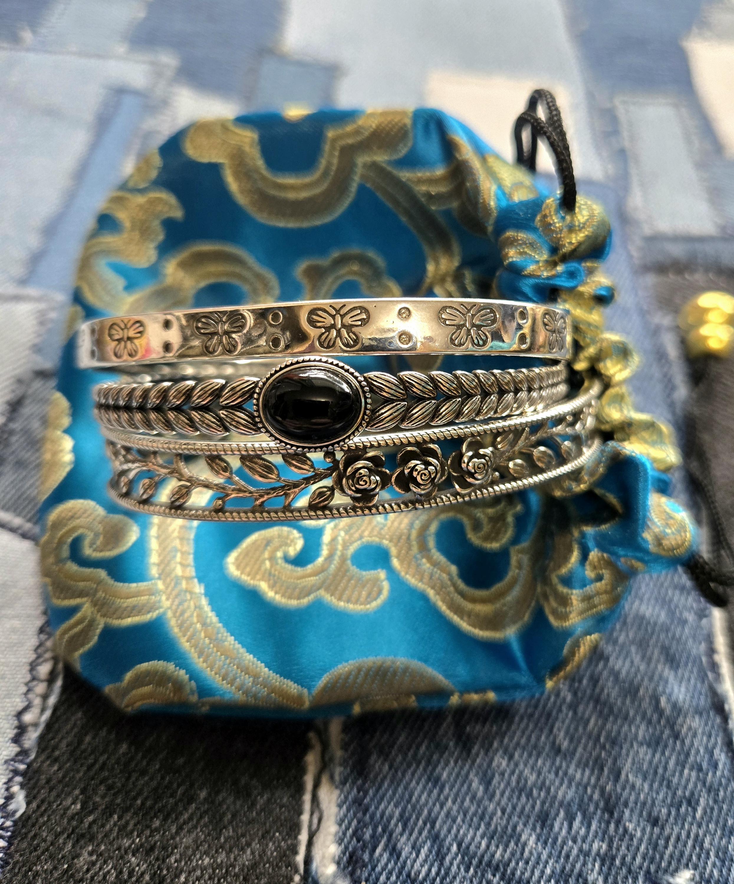 Sterling Silver Bangle Bracelets Adjustable 7" to 8" - Jewelry Gift Pouch Included