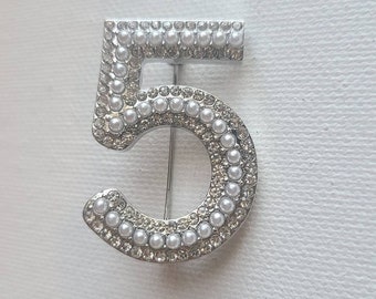 Designer Brooch Diamond Pearl Silver # 5 Brooch Pin Fashion Jewelry