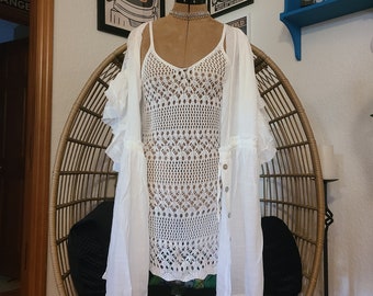 Couverture de plage Boho au crochet blanc boho Coachella